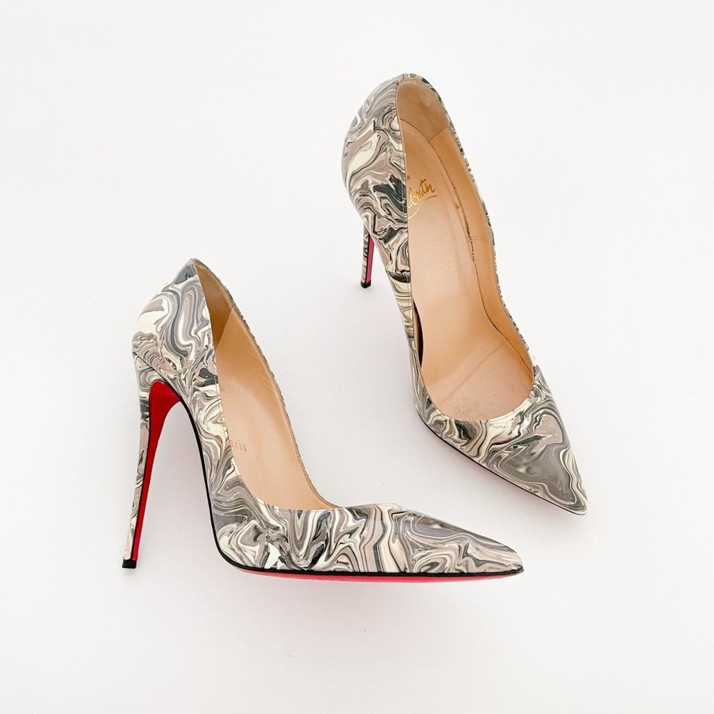 Christian Louboutin So Kate 120 Pumps Marble EU 38.5 US 8.5 Grey Patent Heels